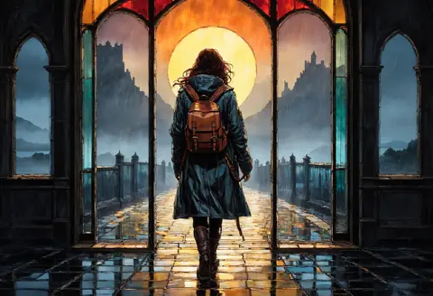 a bloodwrath avatar, in the stained-glass medium